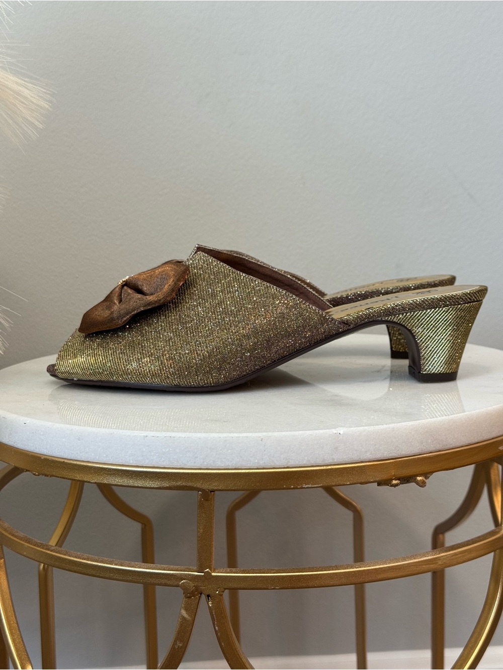 J.Renee Gold Glitter and Purple Hued Bow Peep-Toe Heels - Picture 6 of 12